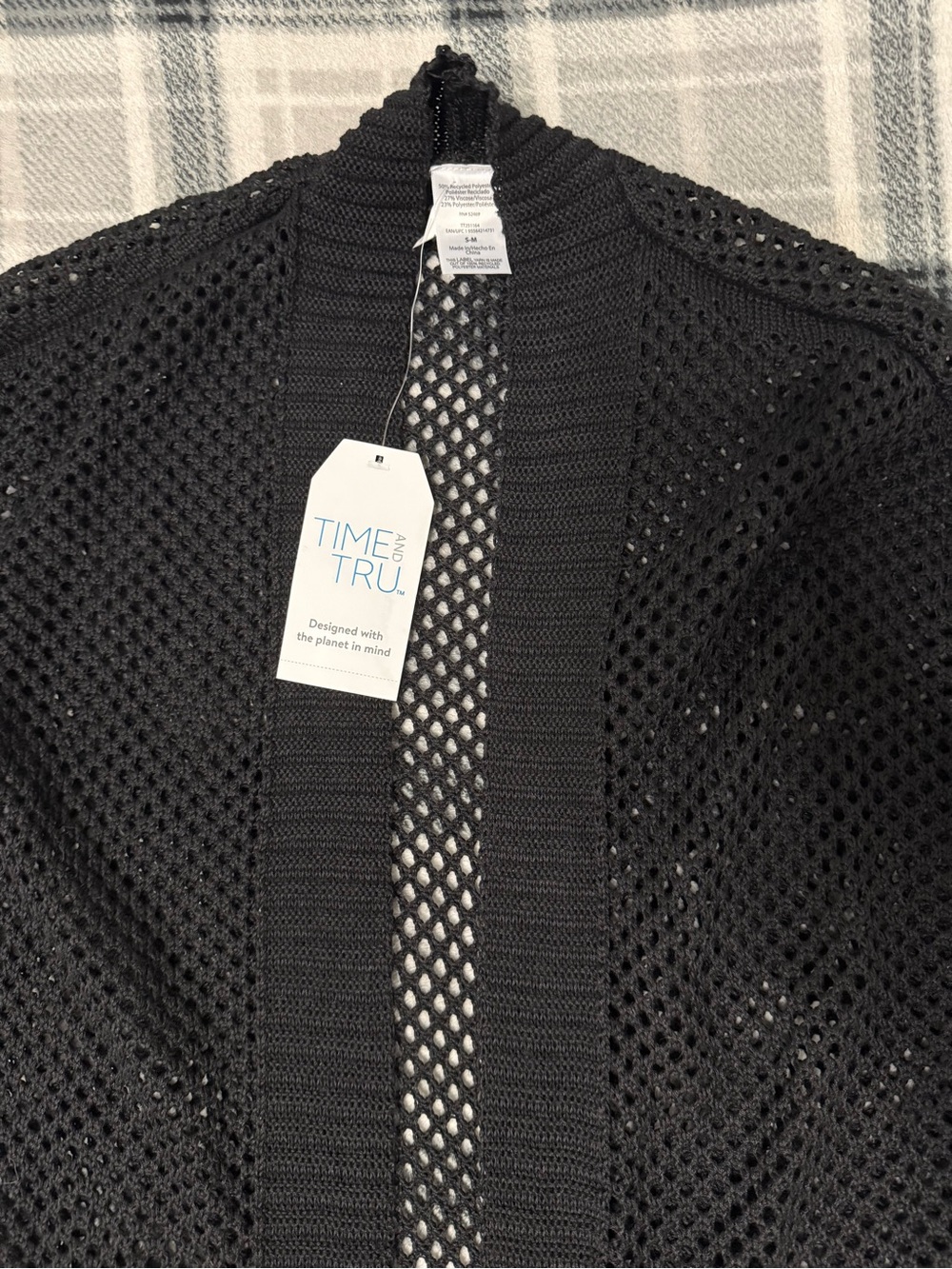 Time and Tru Black Open Knit Cardigan Duster Lightweight M NWT - Picture 5 of 5